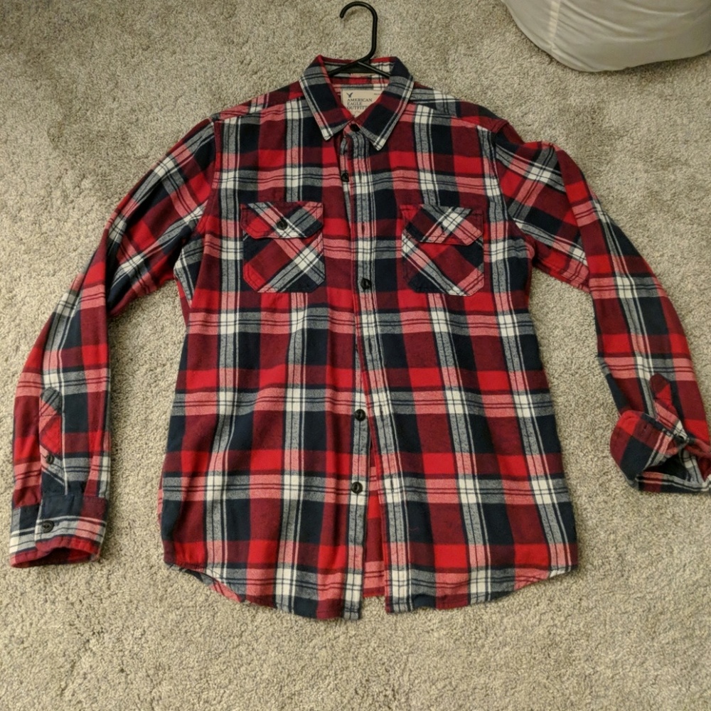 Men's American Eagle Plaid Flannel Button Up